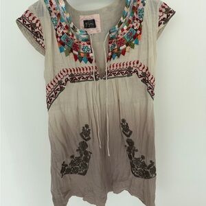 Johnny was Embroidered Beige Tunic with Colorful Accents
